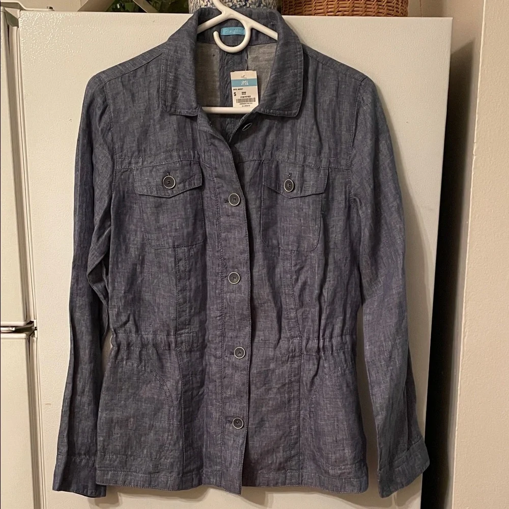 J. McLaughlin‎ Women’s Skye Jacket Small NWT $228 Denim Solid Button 100% Linen